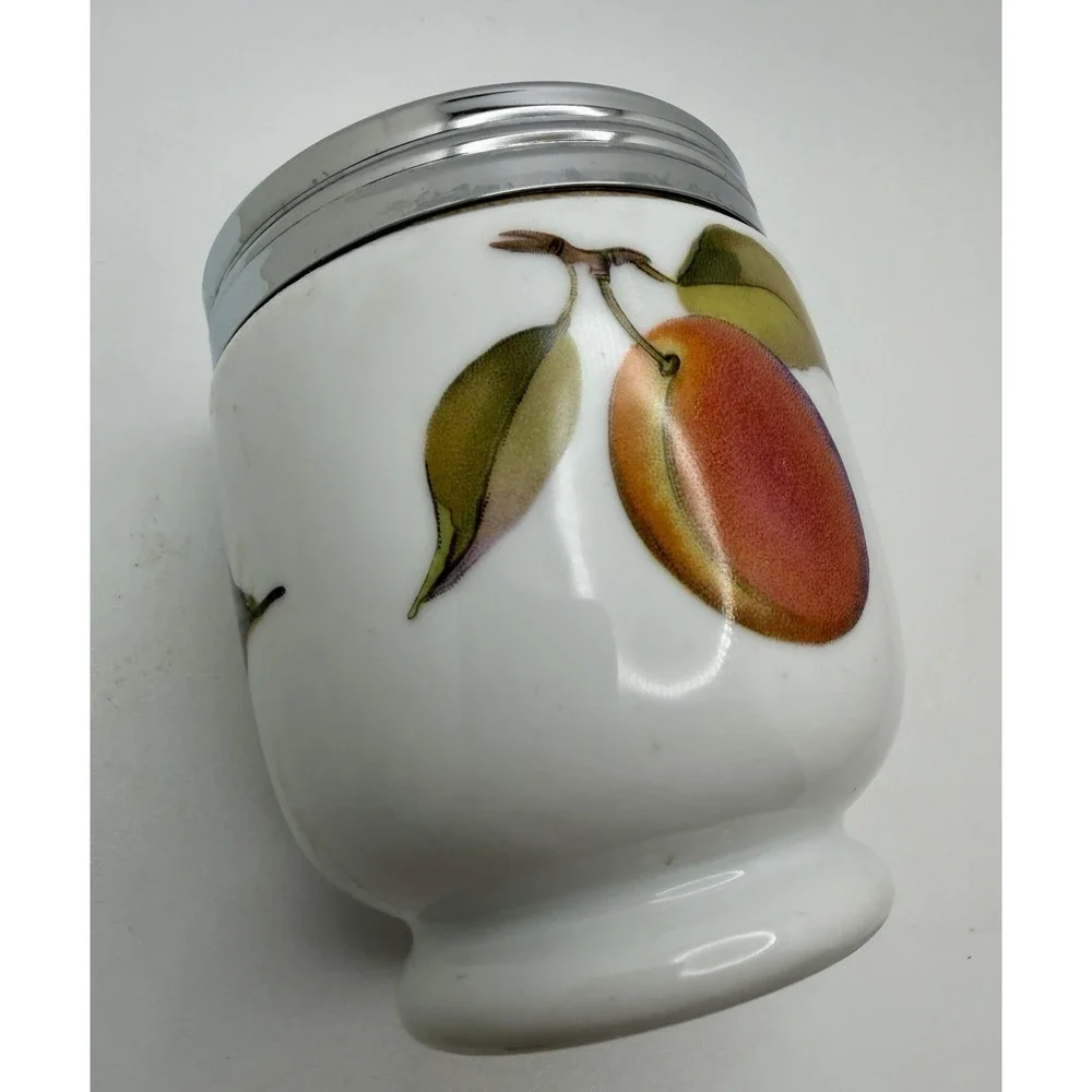 Vintage Royal Worcester Evesham King Size Egg Coddler Peach & Berries England 4